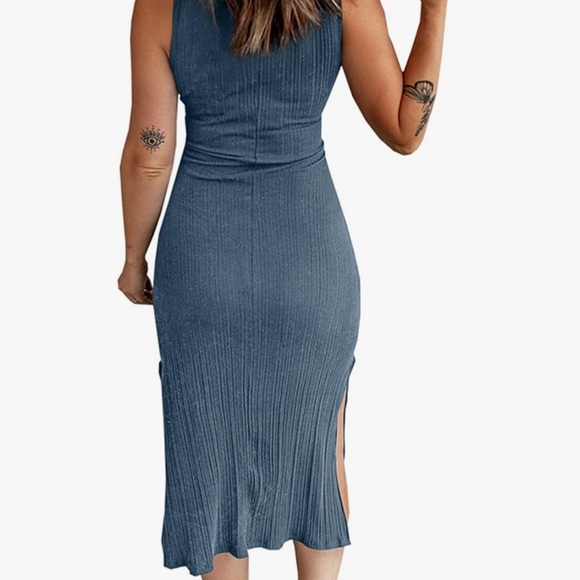 Blue Ribbed Midi Dress - Picture 3 of 3